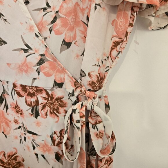 Time and Tru Floral Wrap Midi Dress Tie Waist Short Sleeve Size M - Picture 7 of 16